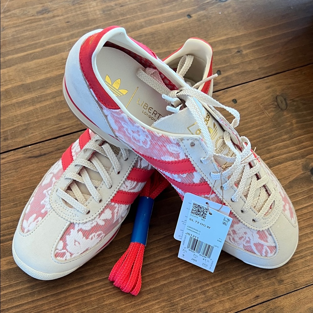Adidas Women's Red and Cream Liberty London Flower Print Sneakers
